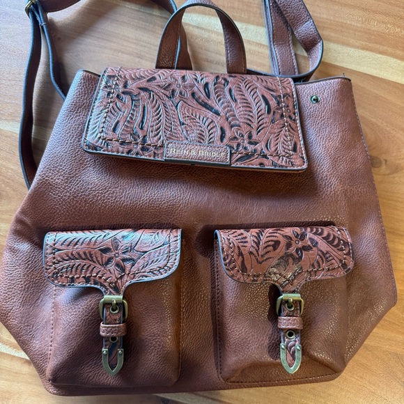 Elegant Embossed Leather Backpack - Picture 2 of 7